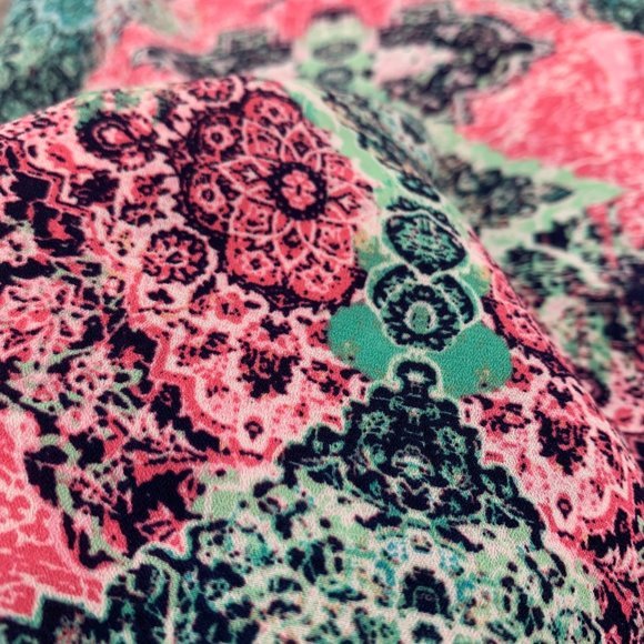 NY Collection Cute Lightweight Blouse Pink Green Round Neck Petite Small - Picture 11 of 12